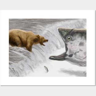 Funny Bear and Salmon Fishing Humorous Art Posters and Art